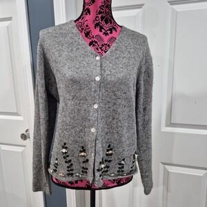 Vtg Willow Bay Sweater Womens Large Gray Cardigan Ramie Wool Coquette Whimsical